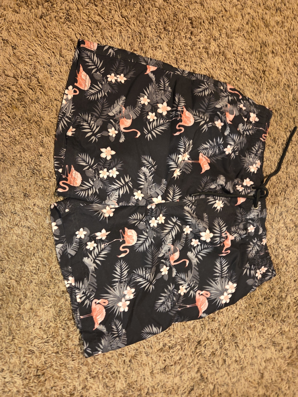 Women's Black Swim Shorts with Pink Flamingo Print